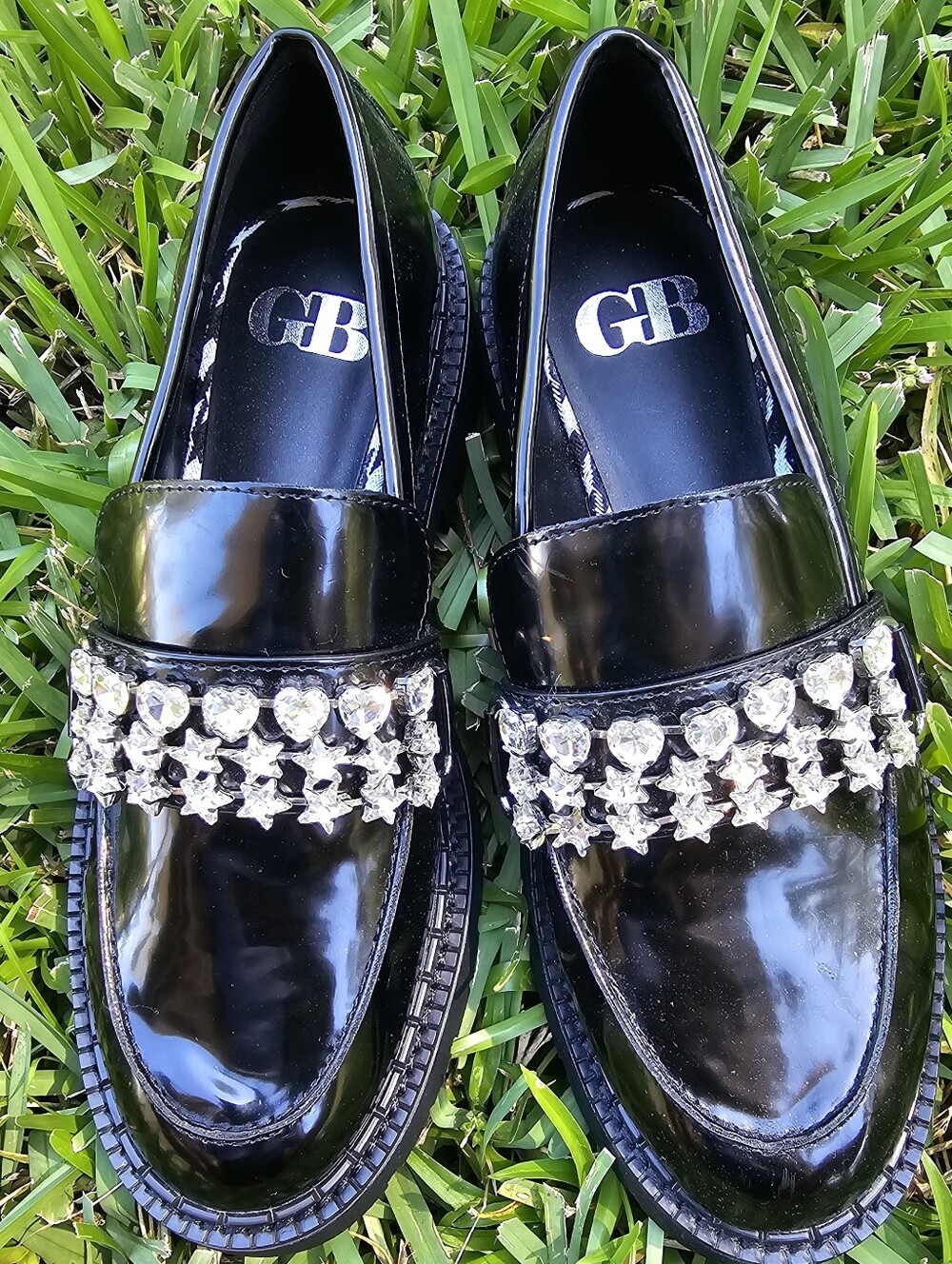 Gianni Bini Size 6.5 Alter Ego Rhinestone Black Patent Loafer